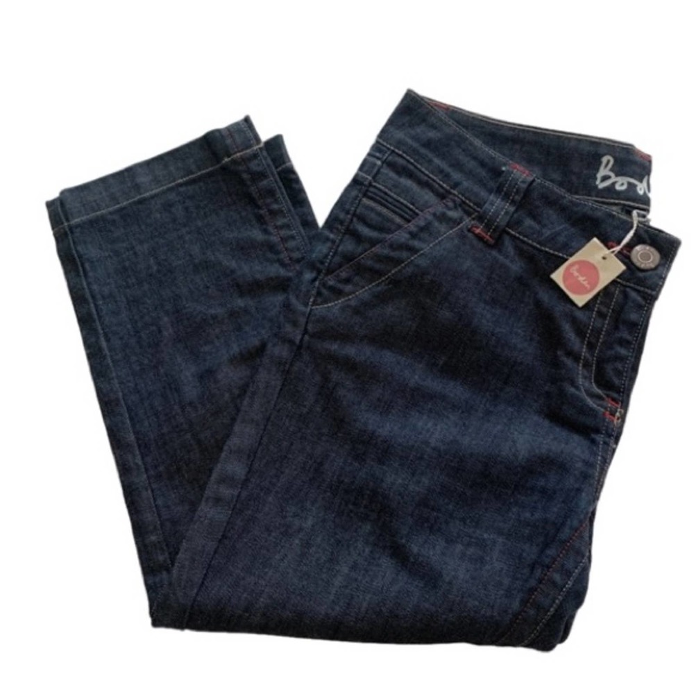 Boden Dark Wash Mid Rise Contrast Stitching Capri Denim Jeans Pants Size 10R NEW